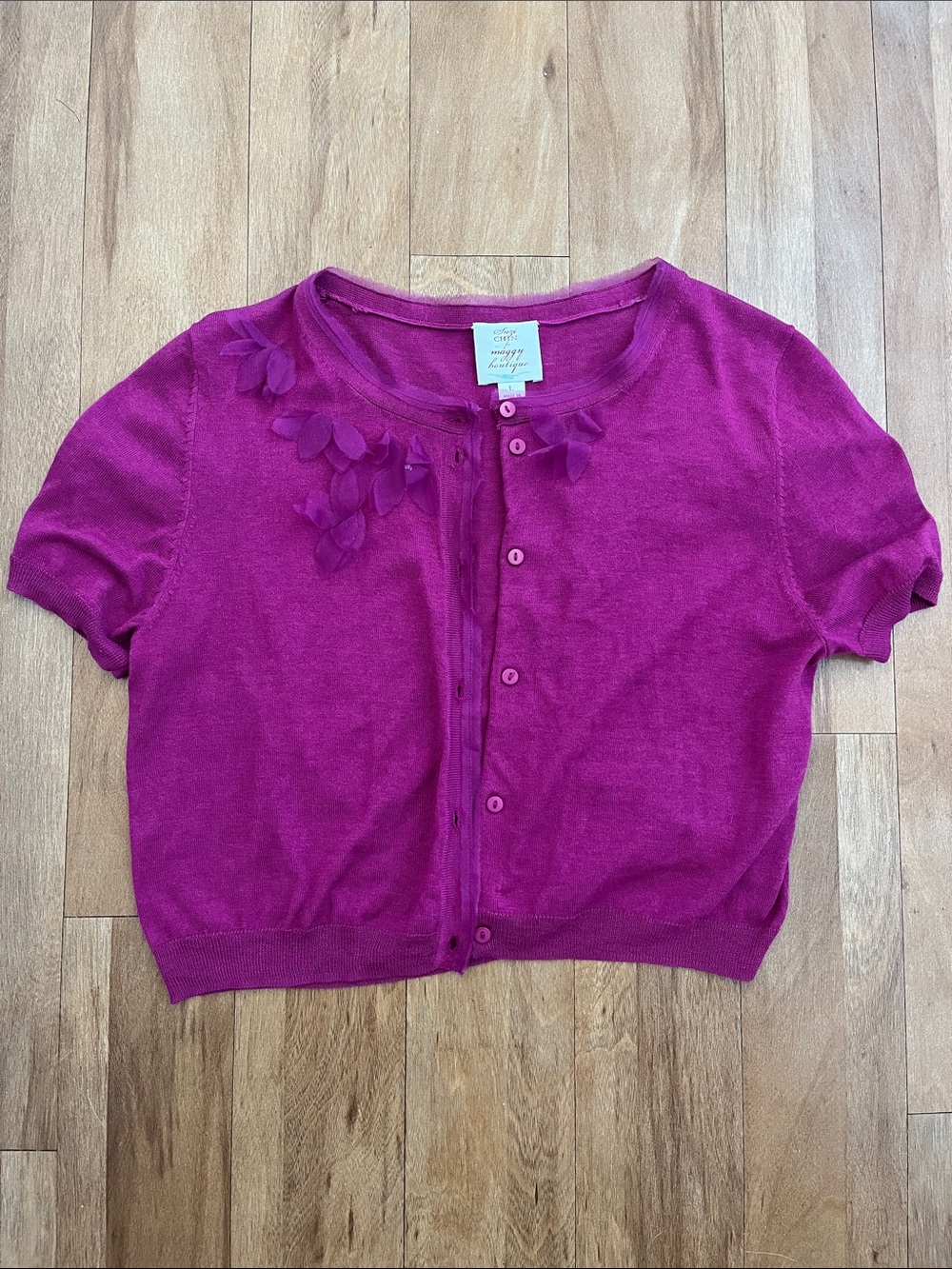 Suzi Chin Fuschia Silk Blend Cardigan Floral Detail Lightweight Size L